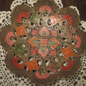 Vintage Brass and Enamel Pedestal Dish INDIA